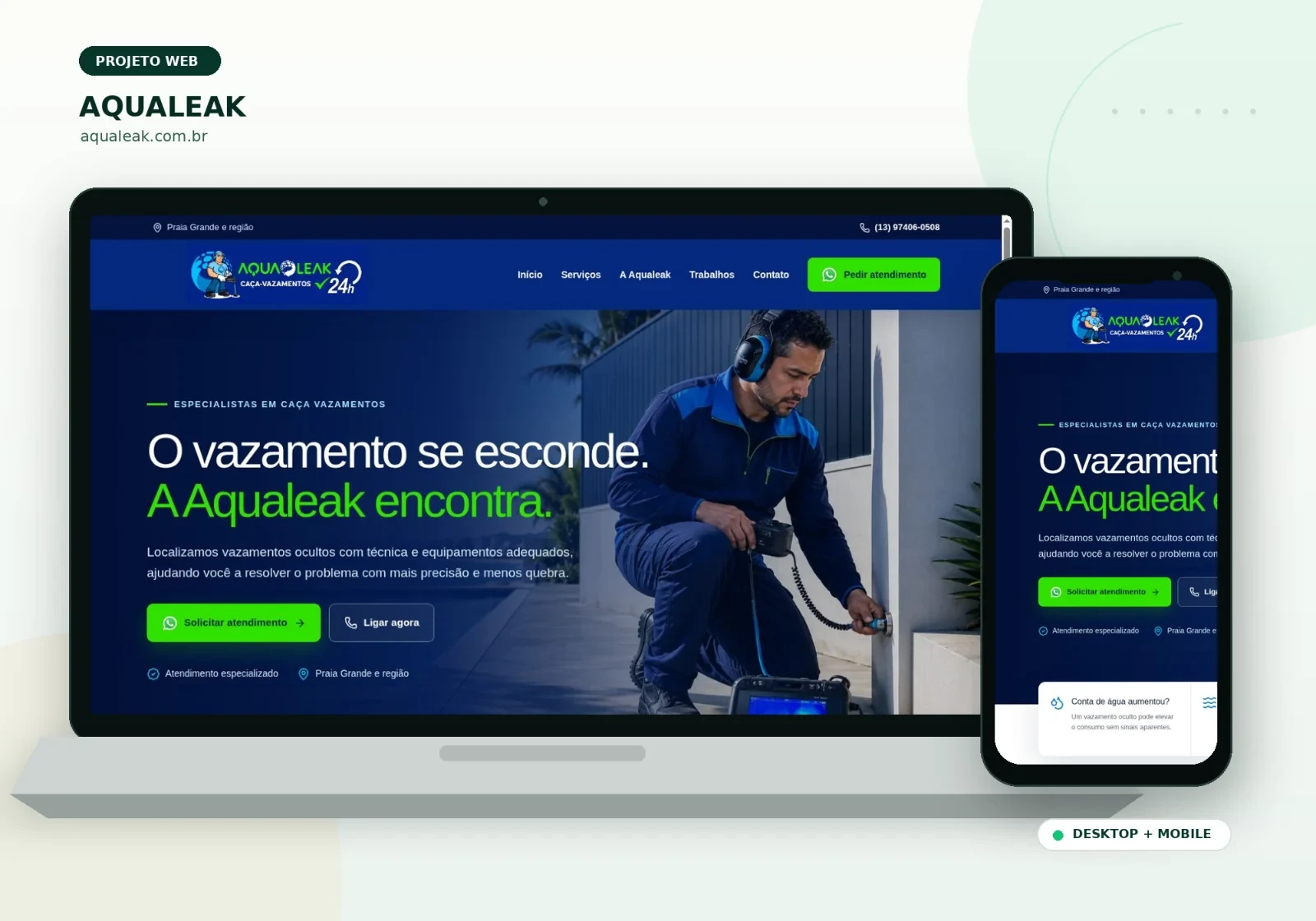 Mockup do site Aqualeak