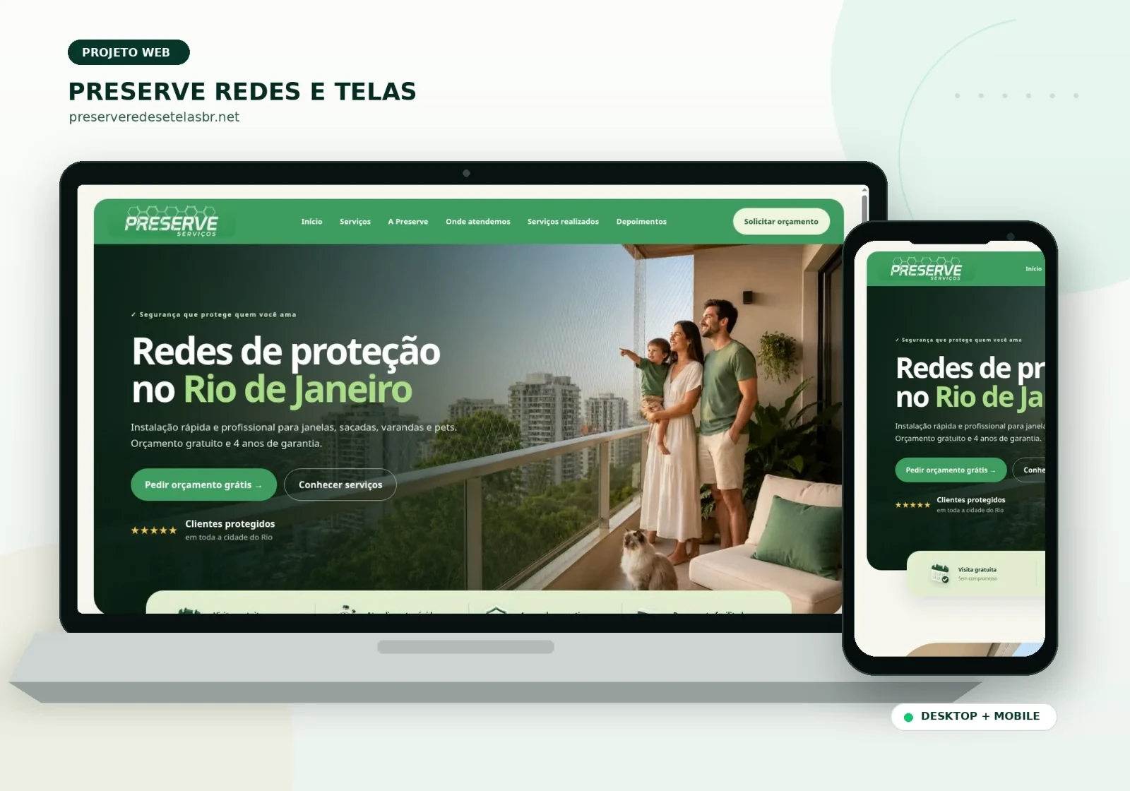 Mockup do site Preserve Redes e Telas